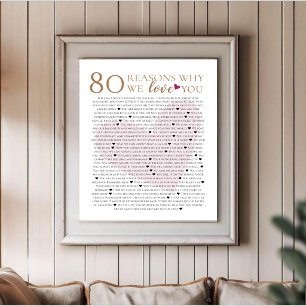 Póster 80 razones por las que te amamos cumpleaños 70 60