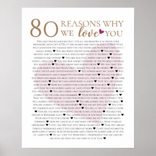 Póster 80 razones por las que te amamos cumpleaños 70 60 