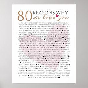 Póster 80 razones por las que te amamos cumpleaños 70 60 