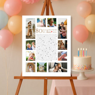 Póster 80 razones por las que te amamos fotocolage cumple