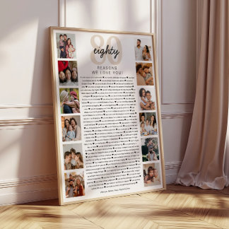 Póster 80 razones por las que te amamos regalo conmemorat