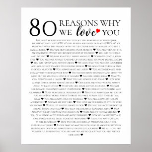 Póster 80 razones por las que te amamos regalo de cumplea