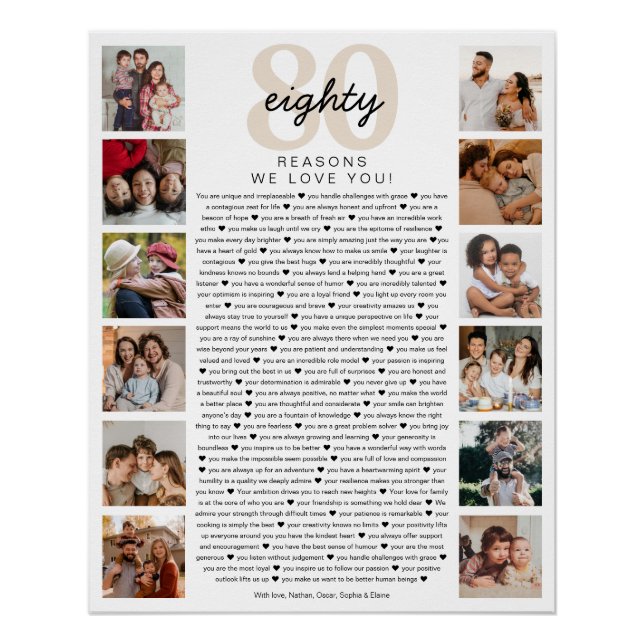 Póster 80 Reasons We Love You Birthday Keepsake Gift (Anverso)