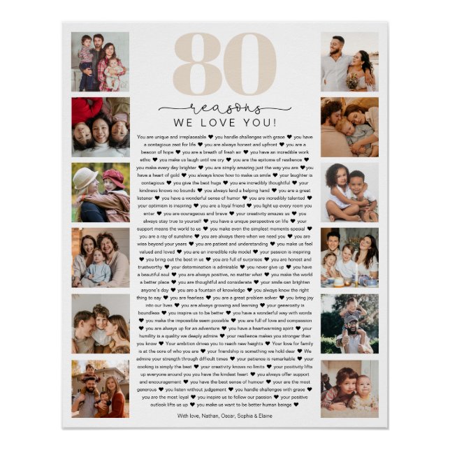 Póster 80 Reasons We Love You Birthday Keepsake Gift (Anverso)