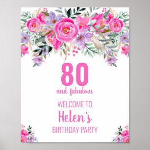 Póster 80 y fabuloso poste de cumpleaños elegante y rosa