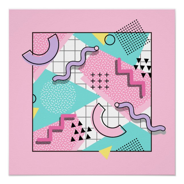 Póster 80's Memphis Active Pink Light Turquoise (Anverso)