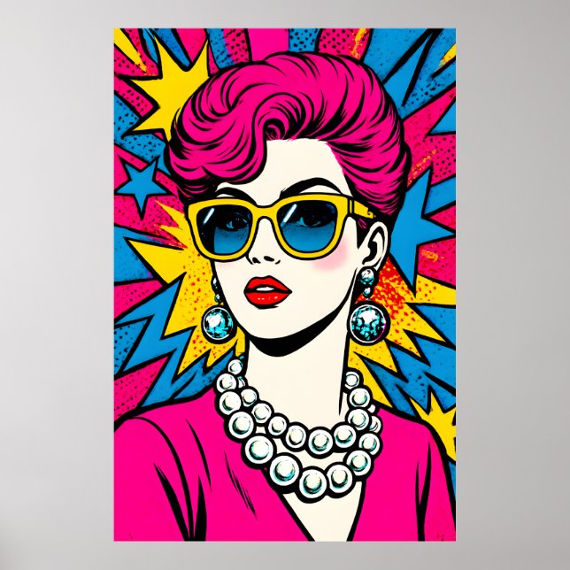 Póster  80's Retro Glam Pop Art Woman with Sunglasses (Frente)