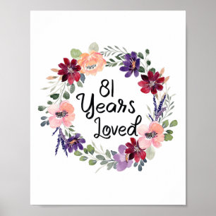 Póster 81 años amor Floral 81ª natalidad mujeres 81 años