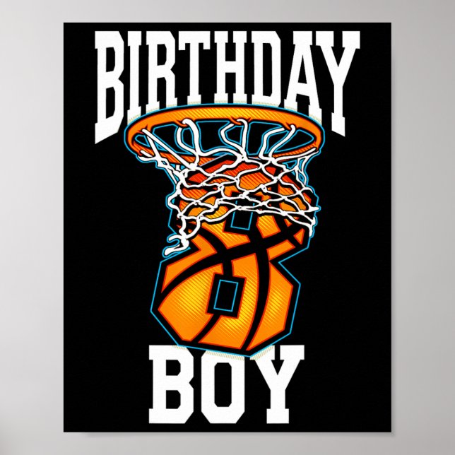 Póster 8.º cumpleaños Baloncesto de niños de 8 años regal (Frente)