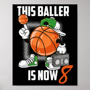 Póster 8.º cumpleaños Bysketbyll Player Diversión de niño