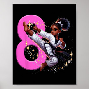 Póster 8.º cumpleaños Chica negro Fiesta de Artes Marcial