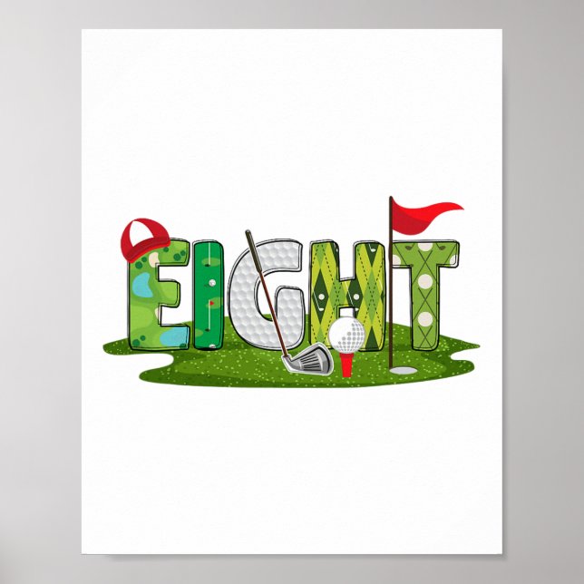 Póster 8.º tema del golf de cumpleaños 8 años Parte depor (Frente)