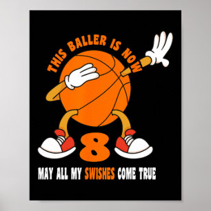 Póster 8 años Feliz 8° cumpleaños Baloncesto 8° cumpleaño