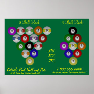 Póster 8 Ball 9 Ball Rack Billiard Hall