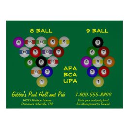 Póster 8 Ball 9 Ball Rack Billiard Room
