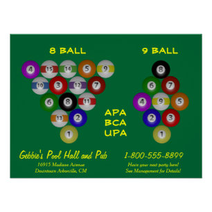 Póster 8 Ball 9 Ball Rack Billiard Room
