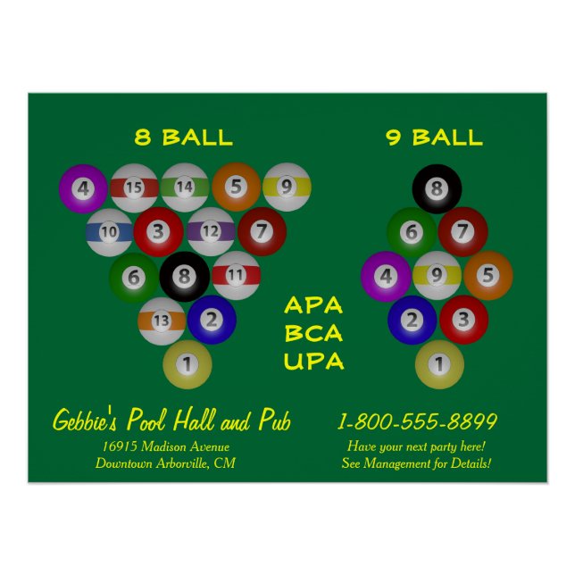 Póster 8 Ball 9 Ball Rack Billiard Room (Anverso)