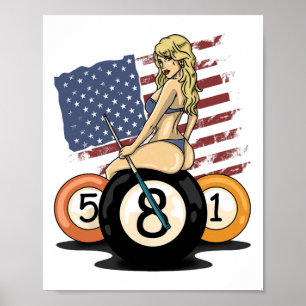 Póster 8 Ball Billiard Pool Player Ocho Ball Billits