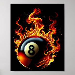 Póster 8 Ball Pool Billiards Player Flame