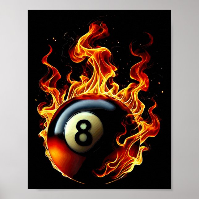 Póster 8 Ball Pool Billiards Player Flame (Frente)