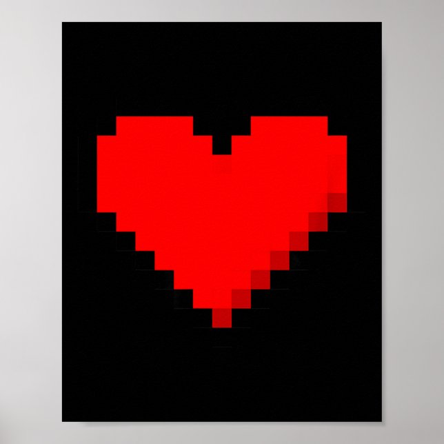 Póster 8 Bit Heart Retro Valentines Day Xel Artwork  (Frente)