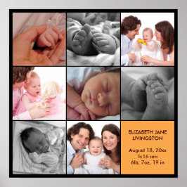 Póster 8 foto de bebé collage moderno borde negro amarill