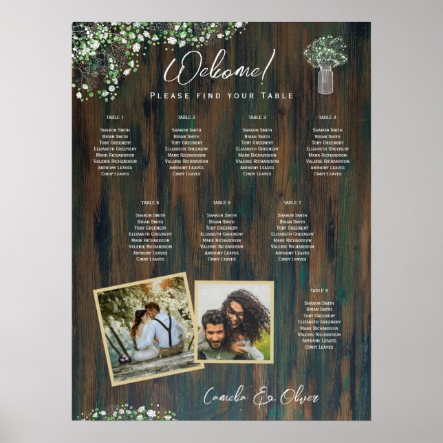 Póster 8 Mesa Madera Rústica Gypsophila Fotografía de la  (Frente)