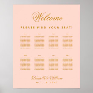 Póster 8 Mesas Carta de Asiento Simple Bodas Rosa Pálido
