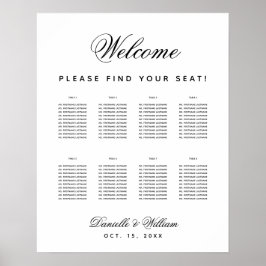 Póster 8 Mesas Carta de Asientos de Boda Simple Negro Bla