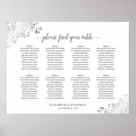 Póster 8 Tabla de asientos Boda blanco gráfico de colores