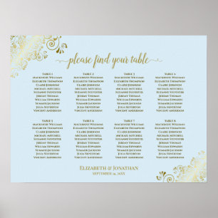 Póster 8 Tabla de asientos Boda de tabla Polvo Azul y Oro