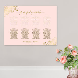 Póster 8 Tabla de asientos Boda de tabla Rubor Rosa y Oro