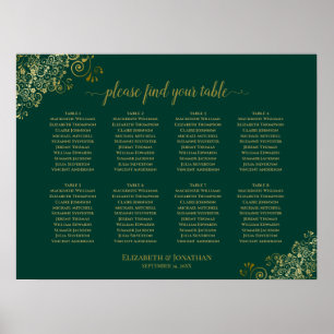 Póster 8 Tabla de asientos de Boda de tabla verde esmeral