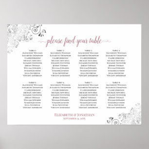 Póster 8 Tabla de asientos de Bodas blancos y Rosas