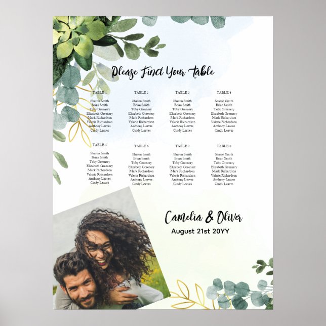 Póster 8 Tabla de Bodas de mesa Gráfico de vegetación FOT (Frente)