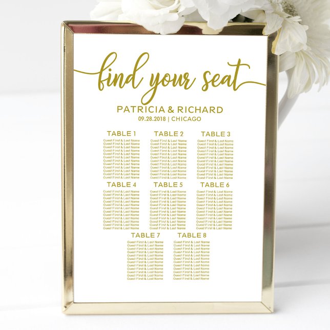 Póster 8 Tablas Tabla de asientos Boda Caligrafía de oro (Subido por el creador)