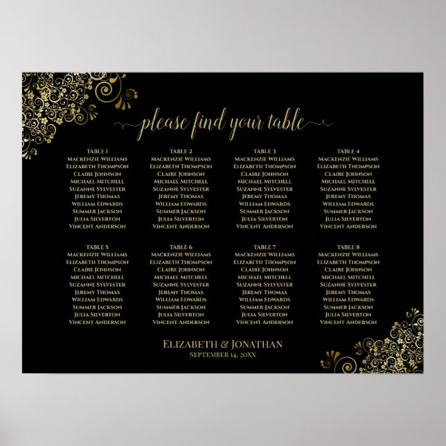 Póster 8 tazas de Boda de mesa de asientos Gold Frills en (Frente)