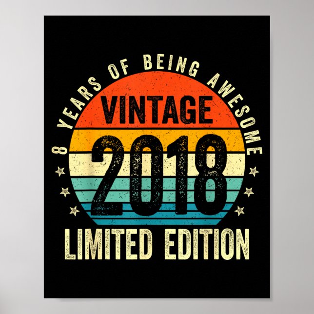Póster 8 Year Old Vintage 2018 Limited Edition 8th Birthd (Frente)