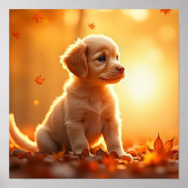Póster 8K- Golden Retriever in Autumn Maple Leaves