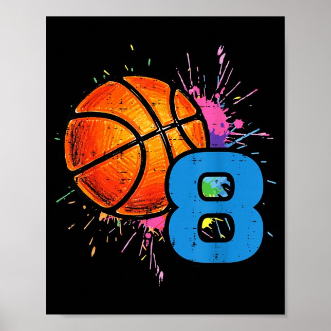 Póster 8th Birthday Basketball 8 Year Old Bday Srts Boys  (Frente)