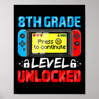 Póster 8th Grade Level Unlocked Gamer First Day Of School