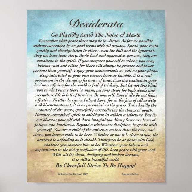 Póster 8x10 Desiderata Poem y otros tamaños también! (Frente)