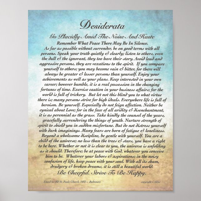 Póster 8x10 Desiderata Poem y otros tamaños también! (Frente)