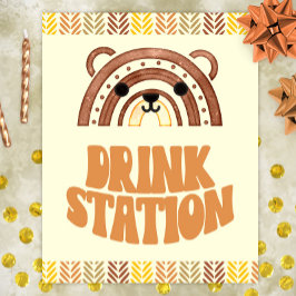 Póster 8x10 Estación de bebidas Boho Woodland Bear Cumple