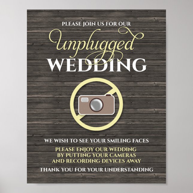 Póster 8x10 Rustic Country Wood Unplugged Wedding Sign (Frente)