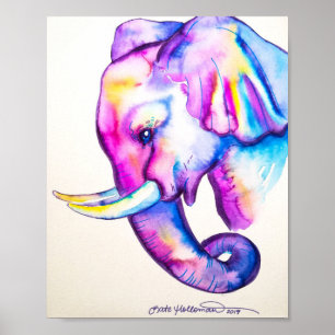 Póster 8x10 Watercolor Colorful Elephant