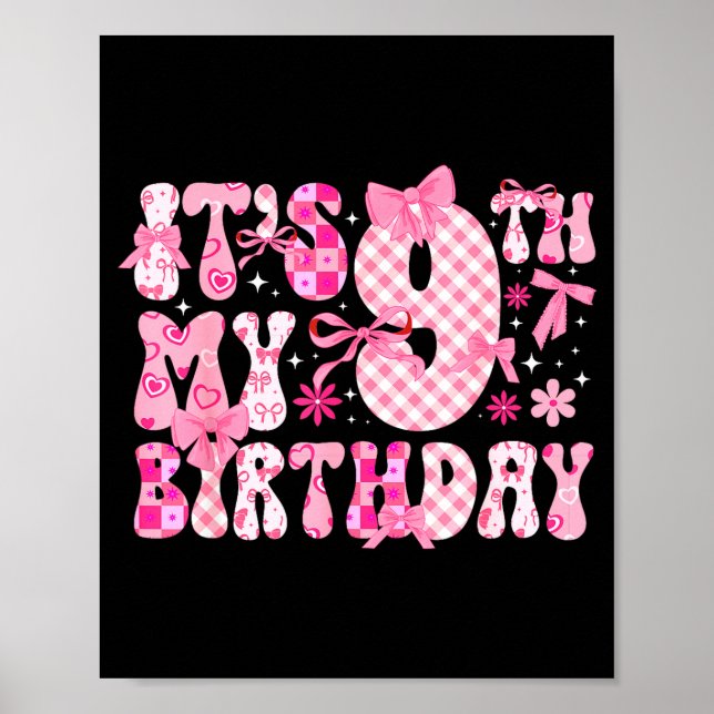 Póster 9º Cumpleaños Temático Coquette Cumpleaños Nueve A (Frente)