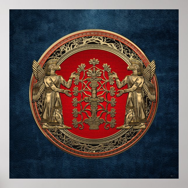 Póster [900] Dos Ninurtas de oro con árbol de la vida (Frente)