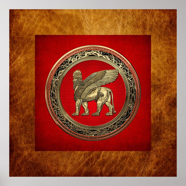 Póster [900] León alado asirio - Lámparas de oro (Frente)