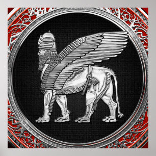 Póster [900] León alado asirio - Plata Lamassu